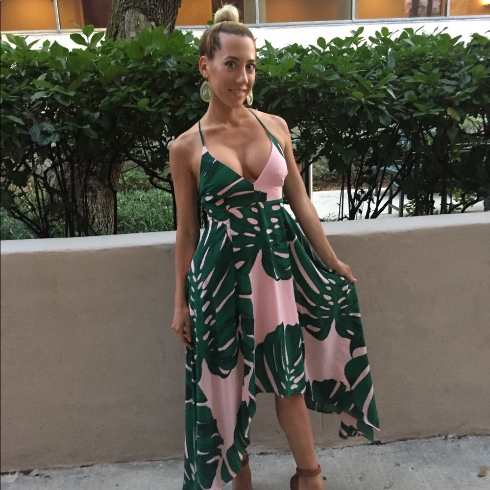 Pink and green banana leave midi